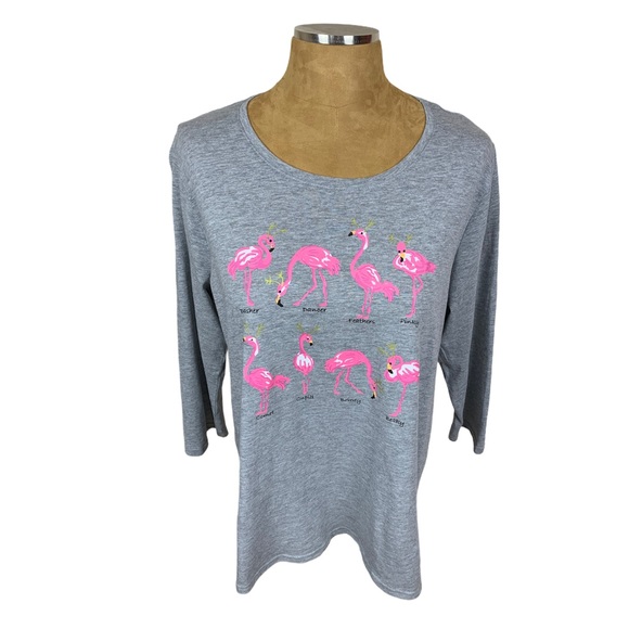 Caribbean Joe Pink Flamingo Reindeer Cotton Tee - Picture 3 of 9